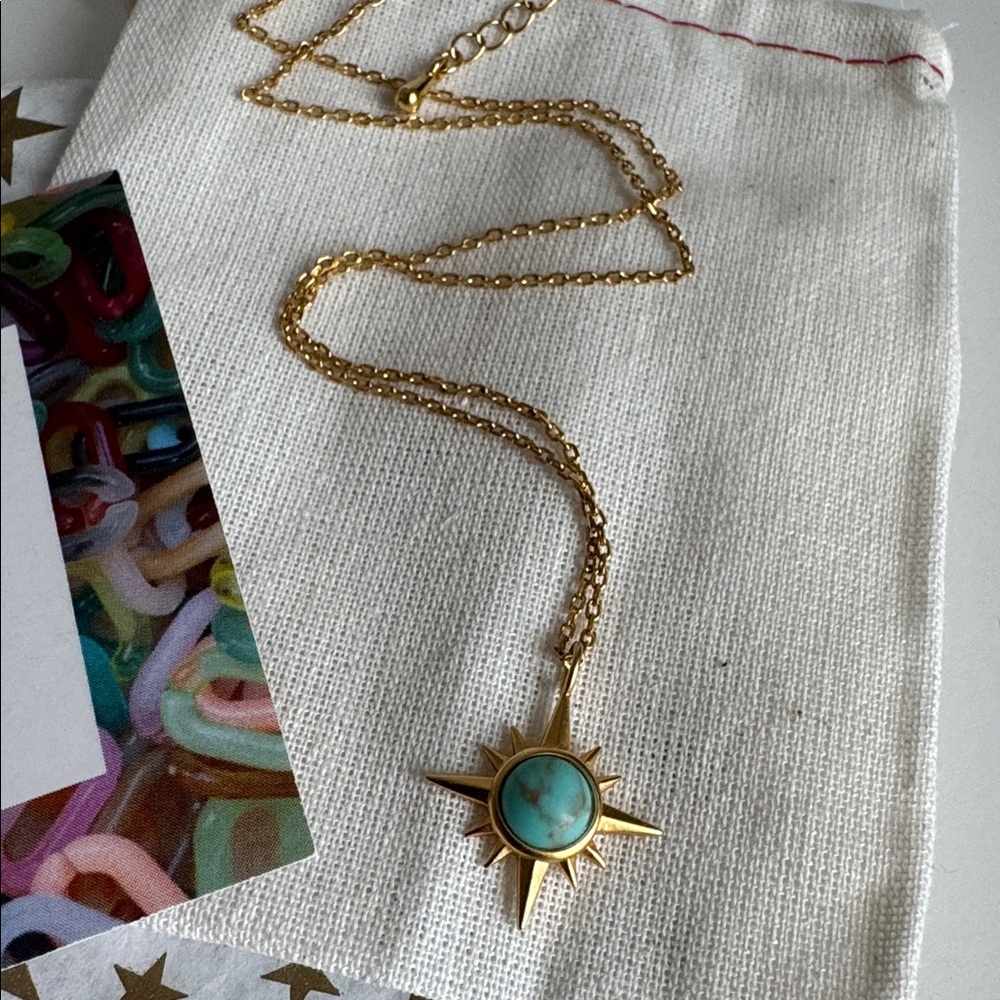 Erin McDermott Turquoise and Gold Sunburst Necklace NEW